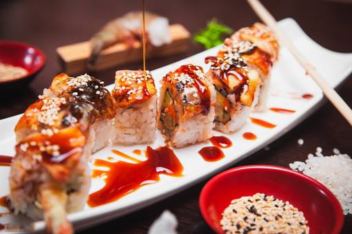 Yapona hata sushi-bar network. order sushi with a discount